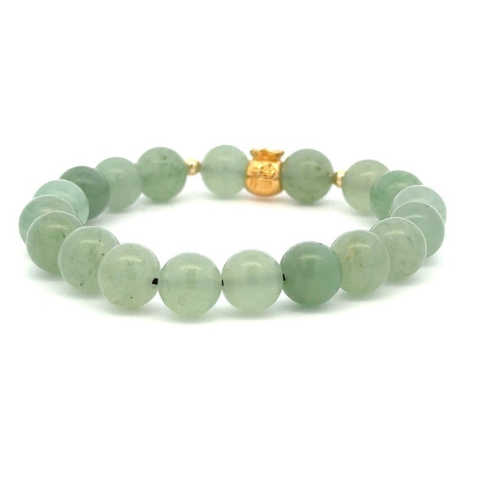 18K Gold Money Bag Lucky Charm Beads Bracelet Gemstones Aventurine 8mm - Picture 5 of 9